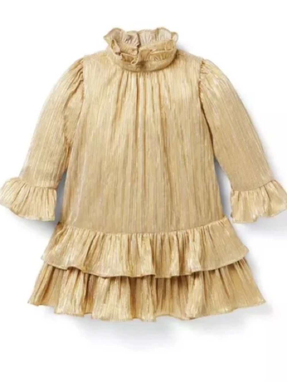 Janie and Jack Gold Metallic Pleated Ruffle Dress Size 2T